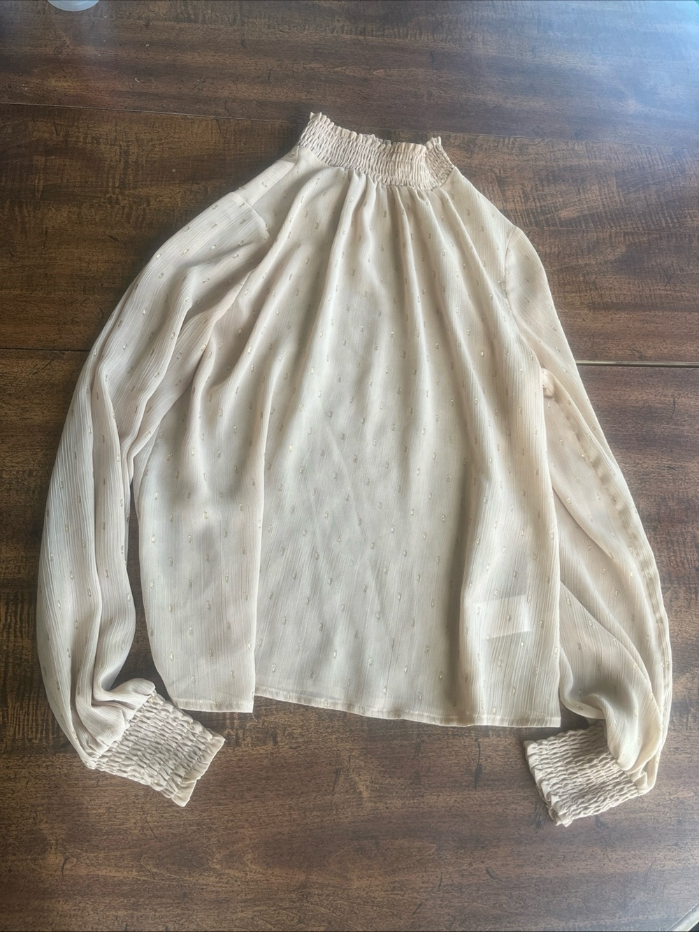 Coquette Romantic Peasant Blouse Gold 
Clip Dot Chiffon Balloon Sleeve Top SP